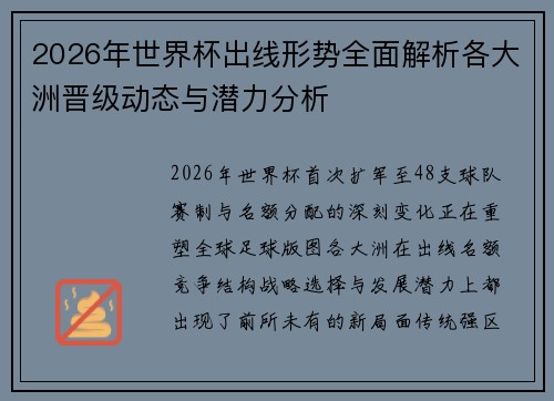 2026年世界杯出线形势全面解析各大洲晋级动态与潜力分析